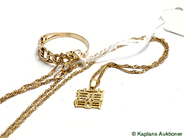 Pawnitems, chain twined approx 40cm with pendant, ring bismarck ringsize 16,25. 18K. weight 2,6g, in auction: Pawn – Thursday 23 October 2008