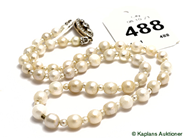 Pawnitems, pearlnecklace, approx 36cm with 14K clasp with old-cut dia approx 0,07+4x0,02+21x0,01ct., in auction: Pawn – Thursday 23 October 2008