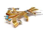 Pawnitems, Brooch, double-dyed with turquoise stones 18K 10,0g, in auction: Pawn – Tuesday 16 November 2010