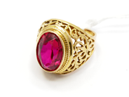Pawnitems, Ring, with red stone Ø16½ 14K 8,1g, in auction: Pawn – Tuesday 22 November 2011