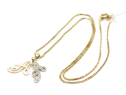 Pawnitems, Necklace, Box-chain 40cm Double-dyed Pendant letter A tvåfärdat with stones 18K 4,9g, in auction: Pawn – Tuesday 22 November 2011