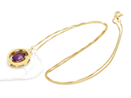 Pawnitems, Necklace, Box-chain 50cm Pendant with purple stone 18K 6,6g, in auction: Pawn – Tuesday 22 November 2011