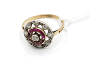 Pawnitems, Ring, partly silver skew with stones and gammelslipade diamonds a stone missing 14K  2,7g, in auction: Pawn – Tuesday 22 November 2011