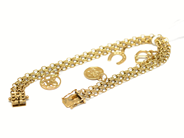 Pawnitems, Bracelet, "x-link" 19cm with 4 charms 18K 12g, in auction: Pawn – Tuesday 22 November 2011