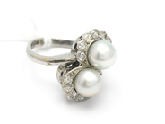 Pawnitems, Ring partly överdrag by white gold with two pearls and diamonds 14xca0,04ct 23K 8,2g, in auction: Pawn – Tuesday 31 July 2012