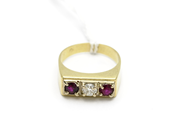 Pawnitems, Ring 14K with red stones, loose in setting and older cut diamond ca0,35ct Ø17¾ 7,4g, in auction: Pawn – Tuesday 31 July 2012
