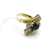 Jewellery, Ring 18K skew with blue stone and diamonds 6xca0,05ct 12xca0,01ct 4,7g, in auction: Pawn – Tuesday 26 March 2013