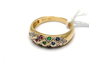 Jewellery, Ring, with dyed stones and four small diamonds Ø16 3/4 18K 3,1g, in auction: Pawn – Tuesday 5 November 2013
