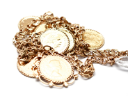 Lot, Lot of gold 18K Necklace Bismarck with 8 coin similar items (1 missing), defect 44cm, in auction: Pawn – Tuesday 5 November 2013