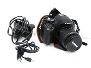 Electronics, Camera body Canon EOS 450D Snr: 0630270728, lens Canon EF-S 18-55mm 1:3,5-5,6 III Snr: 780701271 with shoulder strap, in auction: Pawn – Tuesday 5 November 2013