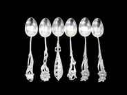 Lot, Spoons 6 items silver 99-101mm 51,2g model Swedish Flora, in auction: Pawn – Tuesday 5 November 2013