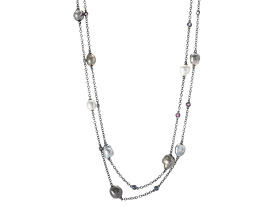 Smycken, PÄRLCOLLIER, 18K svartrodinerat vitguld