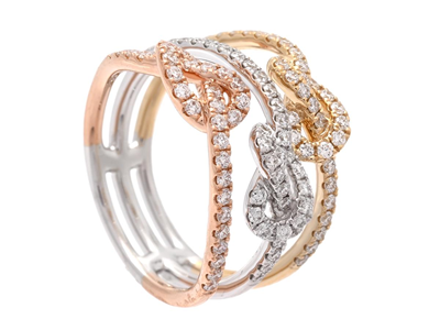 Smycken, RING, 18K guld/vitguld/roséguld med 97 briljantslipade diamanter 0,85 ctv