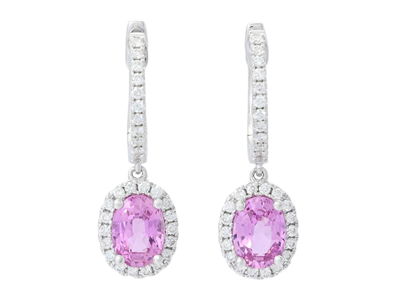 Smycken, ÖRHÄNGEN, 18K vitguld med 2 oval rosa safirer 1,93 ctv