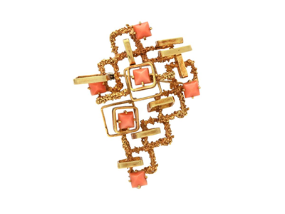 Smycken, BROSCH,18K guld, korall