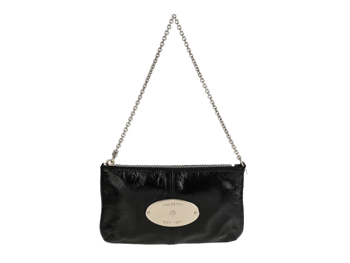 CLUTCH, MULBERRY, svart lackskinn, silverfärgade beslag, 20x12 cm, dustbag.