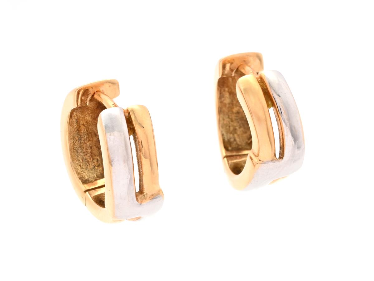 ÖRRINGAR, 18K guld/vitguld, ytterdiameter 1,4 cm, stängbara stift, vikt ca 4,8 g.