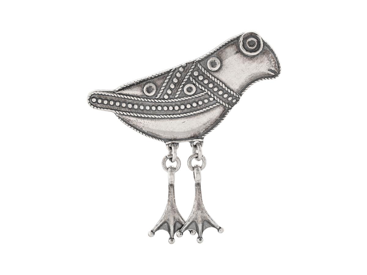 KALEVALA, brosch, Hattulan Lintu, sterlingsilver, Finland, längd ca 6 cm, vikt 12,0 g, ask.