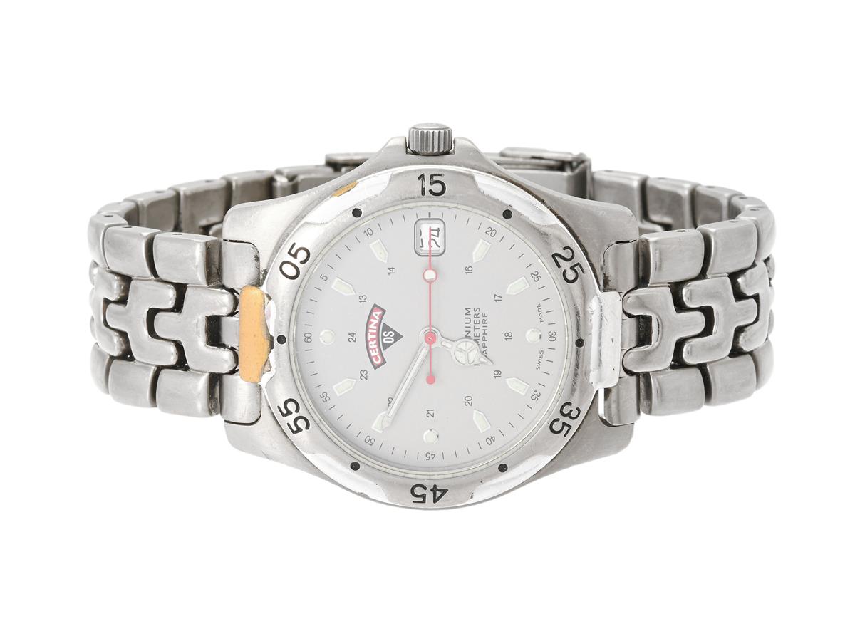 CERTINA, Titanium, Ref nr. 115.7114.12, herrur, 37 mm, titan, quartz (går ej), safirglas, skadad urtavla, originallänk, viklås (defekt), Ref nr. 59082, ca 2000.