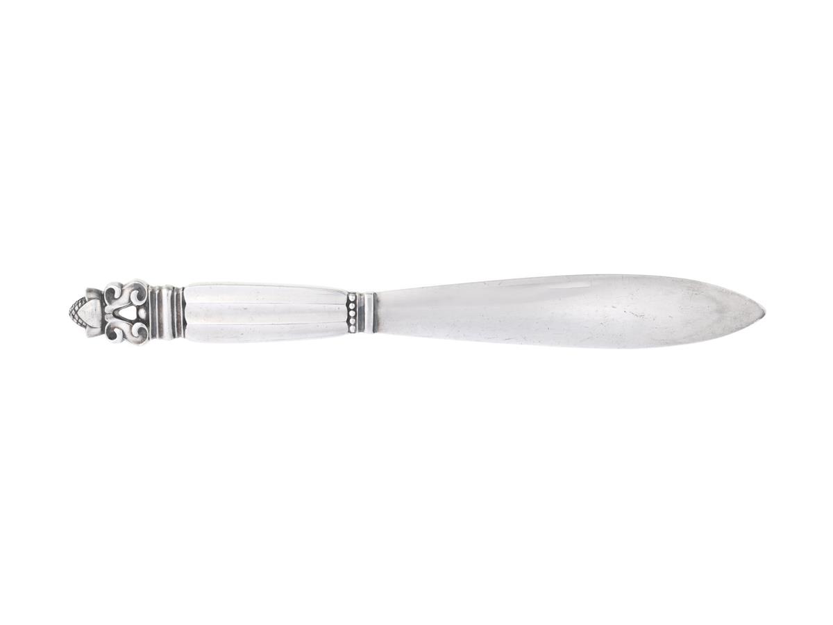 GEORG JENSEN, brevkniv, sterlingsilver, Konge/Acorn, desgin Johan Rohde, Danmark efter 1945, längd 220 mm, vikt 64,8 g, små repor.