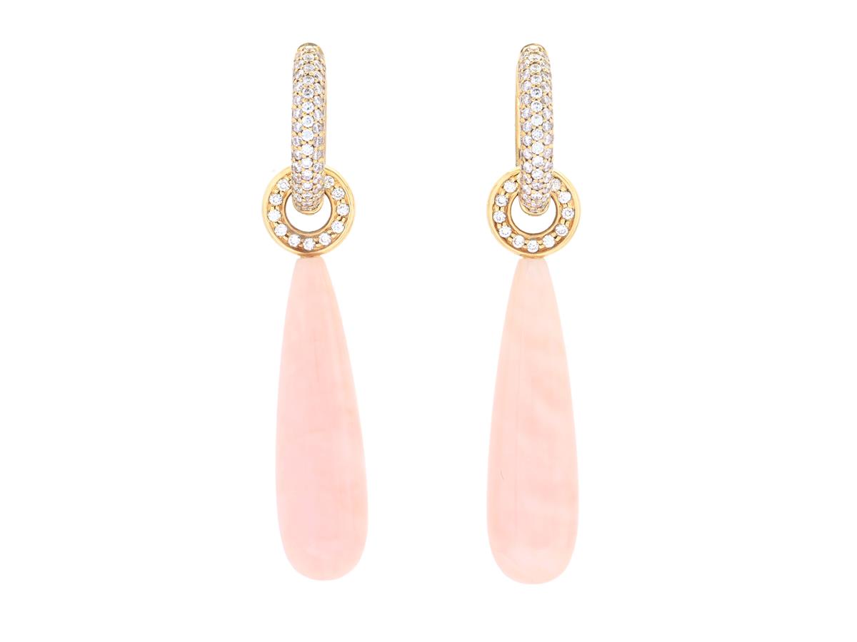 STRÖMDAHLS, örhängen, 18K guld, rosa opaler, briljantslipade diamanter 0,87 ctv, TW/VS-SI, avtagbara hängen, höjd 50 mm, vikt 12,1 g stift.