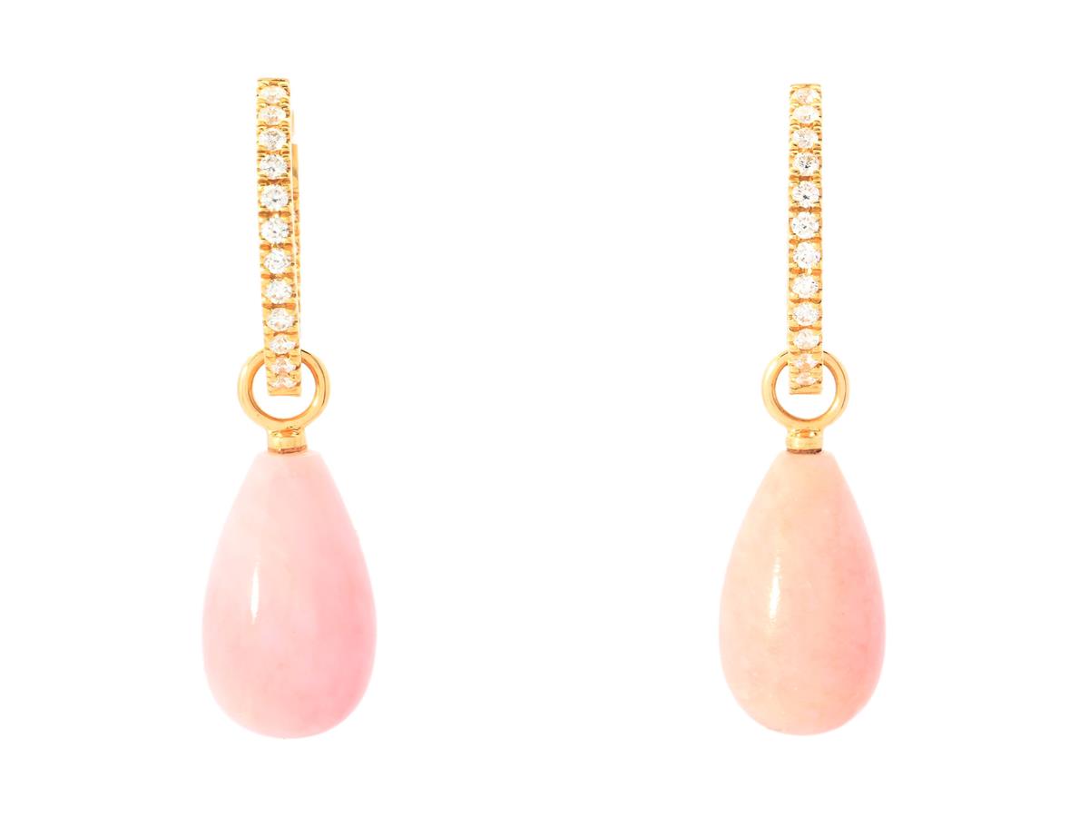 STRÖMDAHLS, örhängen, 18K guld, rosa opaler, 36 briljantslipade diamanter 0,43 ctv, TW/VS-SI, höjd 37 mm, avtagbara hängen, vikt 7,4 g, stift.