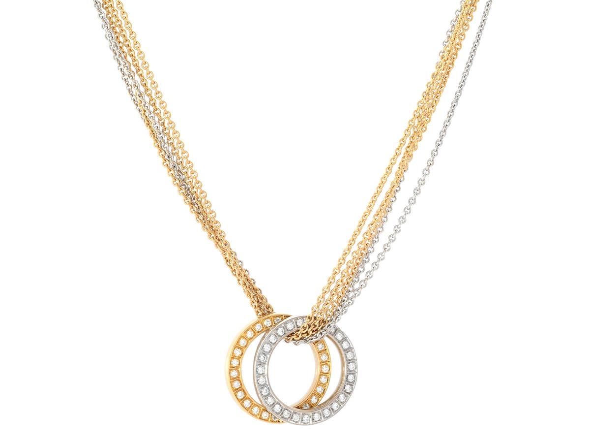 COLLIER, 18K guld/vitguld, 108 briljantslipade diamanter 1,72 ctv, ca TW-W/VS, hängets höjd 23 mm, längd 45 cm, vikt 37,4 g.