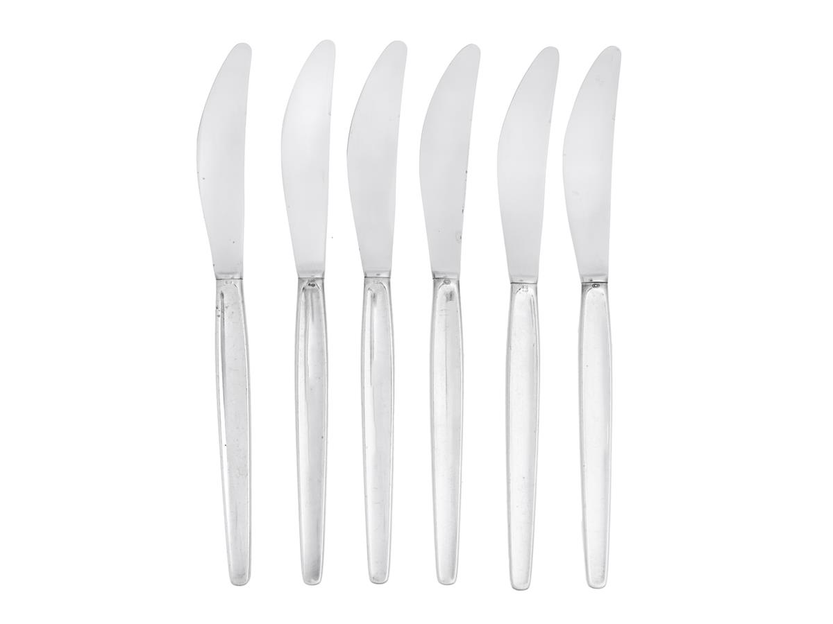 GEORG JENSEN, 6 matknivar, Cypress, skaft i sterlingsilver, blad i rostfrittstål, längd 22,5 cm, totalvikt 427,8 g