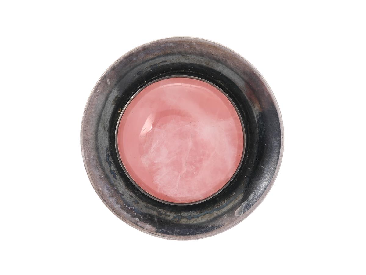 N.E FROM, brosch, sterlingsilver, rosenkvarts, Danmark, diameter 35 mm, vikt 14,8 g.