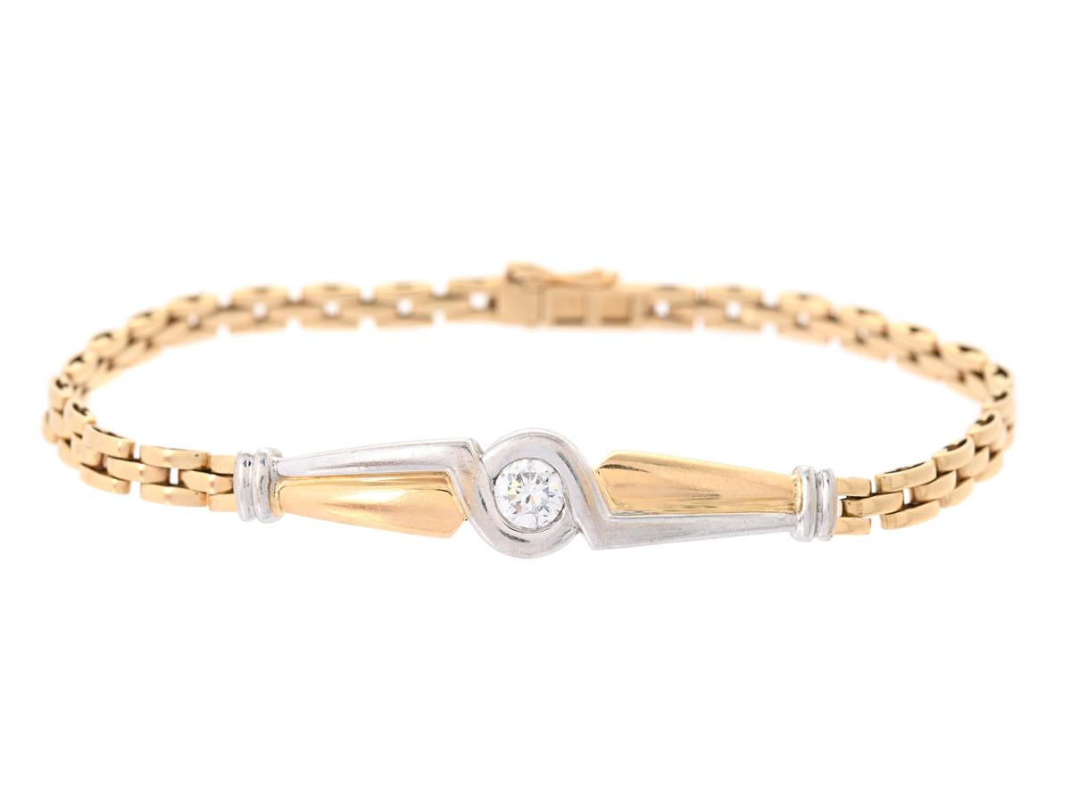 ARMBAND, 14K guld/delvis rodinerat, briljantslipad diamant ca 0,30 ct, W/SI, längd 18 cm, vikt 10,1 g.