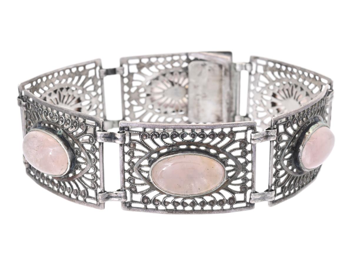 ARMBAND, silver, rosenkvarts, längd 20 cm, svenska importstämplar, vikt 32,1 g.