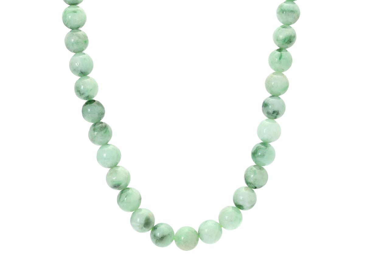 COLLIER, Fei Cui kulor 9,54-9,87 mm, A-Jade, LIU report 090912, lås i metall med cubic zirconia, längd 61,5 cm, vikt 97,7 g.