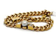 Smycken - Armband Pansar 18K, fattning 14K pärla  med gammelslipade diamanter 2xca 0,50ct 18,5cm Brv. 22,8g - View 2