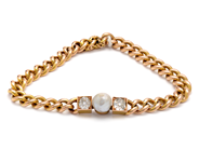 Smycken, Armband Pansar 18K, fattning 14K pärla  med gammelslipade diamanter 2xca 0,50ct 18,5cm Brv. 22,8g, i auktion: Pant – Tisdag 10 november 2015