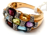 Smycken, Ring 18K med stenar och diamanter 20xca0,005ct 5,8g Ø17½, i auktion: Pant – Tisdag 5 mars 2019
