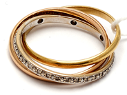 Smycken, Ring trefägad 18K 4,6g Ø17 med diamanter 8xca0,005ct, i auktion: Pant – Tisdag 5 mars 2019