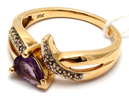 Smycken, Ring 18K 4,2g Ø17, med lila sten och diamanter 6xca0,005ct, i auktion: Pant – Tisdag 5 mars 2019