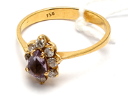 Smycken, Ring 18K 2,3g Ø16½, med lila sten och diamanter 8xca0,03ct, i auktion: Pant – Tisdag 5 mars 2019