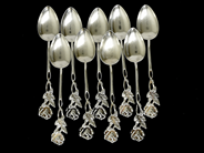 Silver, Kaffeskedar 9 st. modell Rosen, längd 113mm S830 101,0g, i auktion: Pant – Tisdag 23 april 2019