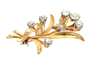Smycken, Brosch 18K 10,3g tvåfärgad med gammelslipade diamanter 1xca0,80ct 1xca0,47ct 1xca0,38ct 3xca0,33-0,35ct 1xca0,05ct 2xca0,01ct 2xca0,005ct, nål ej i guld, i auktion: Pant – Tisdag 21 april 2020