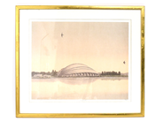 Konst, Litografi 14/360 Olympiahallen  konstnär okänd signatur otydlig Mått ca 67,5x59 cm inklusive ram.Ramen något sliten , i auktion: Pant – Tisdag 8 september 2020