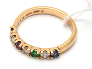 Smycken, Ring 18K 3,1g Ø17, med stenar och diamanter 3xca0,08ct, i auktion: Pant – Tisdag 8 september 2020