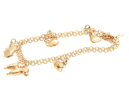 Smycken, Armband 18K X-länk med 5 berlocker, 18,5cm, i auktion: Pant – Tisdag 2 mars 2021