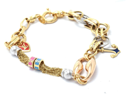 Smycken - Armband 18K trefärgat 13,6g längd: 20cm bredd: 3-13mm med 4 berlocker - View 1