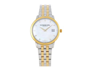 RAYMOND WEIL, Geneve, Toccata, Serie nr. X060412, Ref nr. 5388-STP-97081, midsize, 34 mm, bicolour, quartz, safirglas, datum, pärlemorurtavla med diamanter (11 st. 8/8), originallänk, viklås, ca 2020, box, ytterkartong.