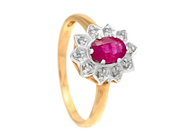 Smycken - RING, 18K guld/vitguld med oval rubin ca 0,50 ct åttkantslipade diamanter 0,05 ct ca W/SI - View 1