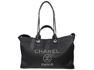 CHANEL, VÄSKA, Deauville Studded Tote, svart kaviarläder, silverfärgade beslag, 45x32x16 cm, hologrammärkt 25361072, år 2018, cert, dustbag, slitage på hörn. Good Condition.