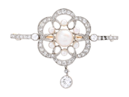 Smycken, COLLIER/BROSCH, guld/platina, i auktion: Klassiska – Lördag 25 april