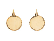 HÄNGEN, 18K guld, 2 st, form av cirklar, mönstrad kant, höjd ink. ögla 2,1 cm, vikt ca 2,2 g.