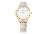 OMEGA, De Ville, Prestige, Cal 4061, Serie nr. 93270855, PIC nr. 434.20.30.60.020.02, damur, 30 mm, stål/guld, quartz, safirglas, originallänk, viklås, Ref nr. STZ015027, cert, april 2026, box, ytterkartong.